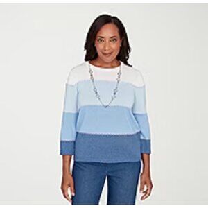 NWT-Alfred Dunner Womens 3/4 Sleeve Colorblock  blue Sweater 3X Cotton Blend